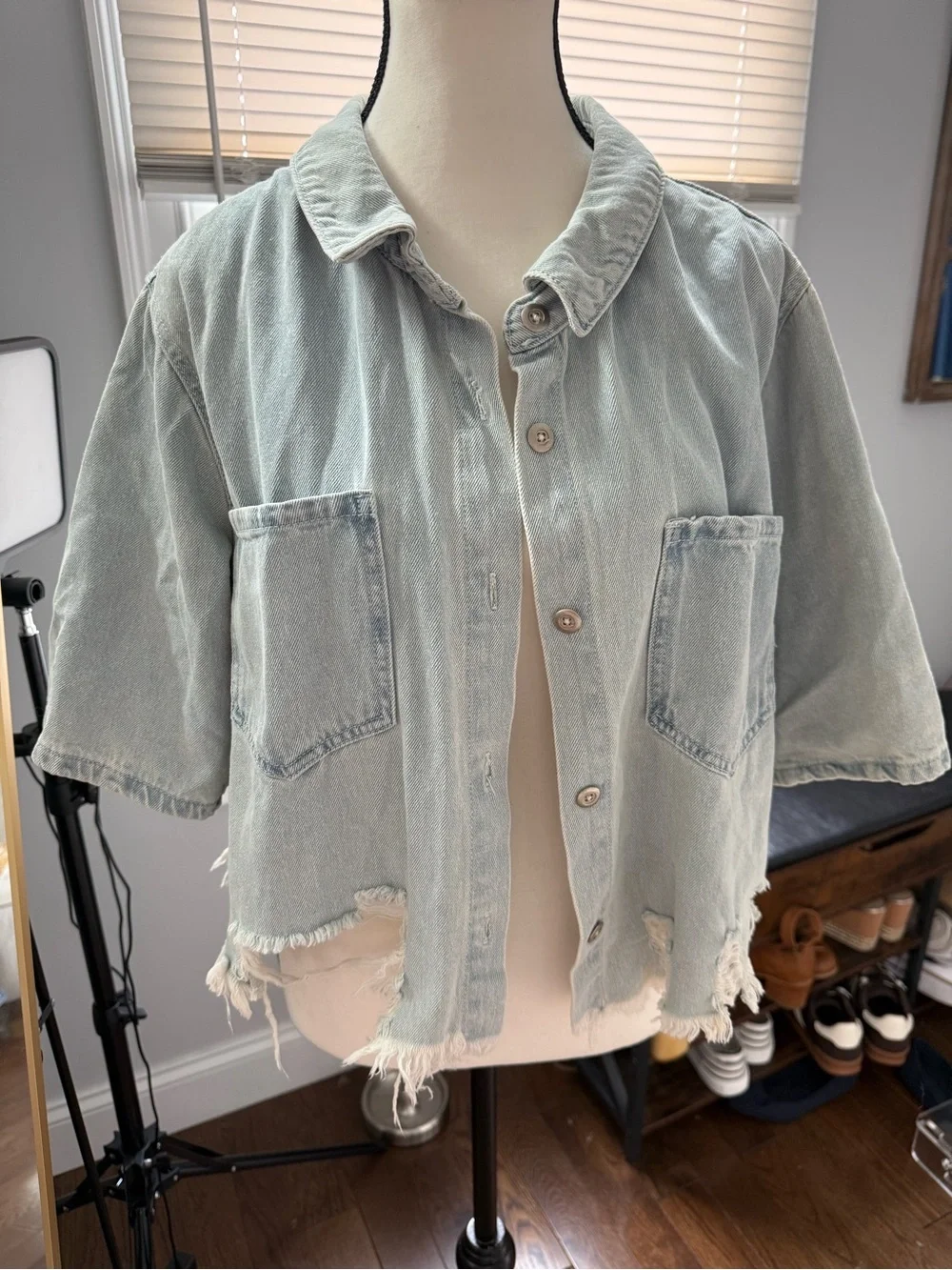 No Boundaries Lightweight Blue Distressed 💯 Cotton Jean Jacket Size Juniors 21